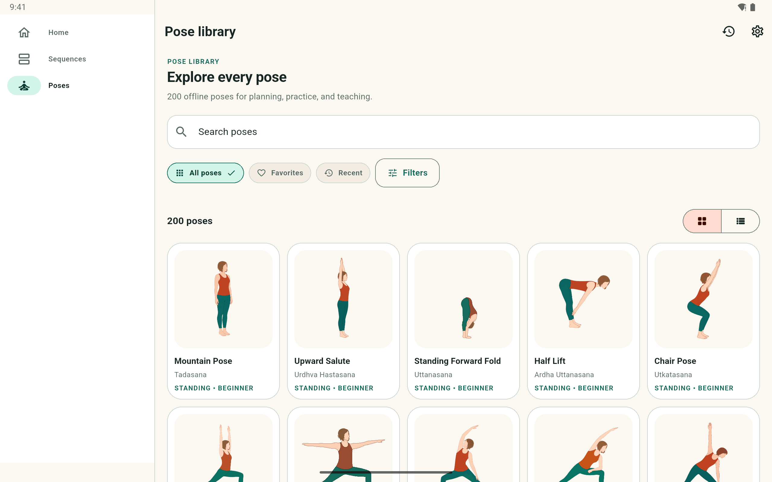 The pose library on a tablet, showing a grid of illustrated poses
